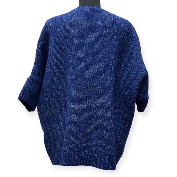 Celtic & Co. Luxe V Neck Jumper Chunky Knit Blue Short Sleeve Sweater Size Med - Picture 3 of 6